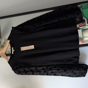 Elegant Black Polka Dot Sleeve Women's Top